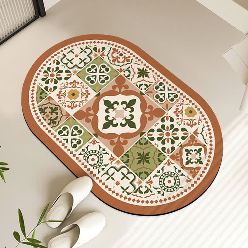 Tappetino da bagno antiscivolo con motivo geometrico vintage in fango diatomeico