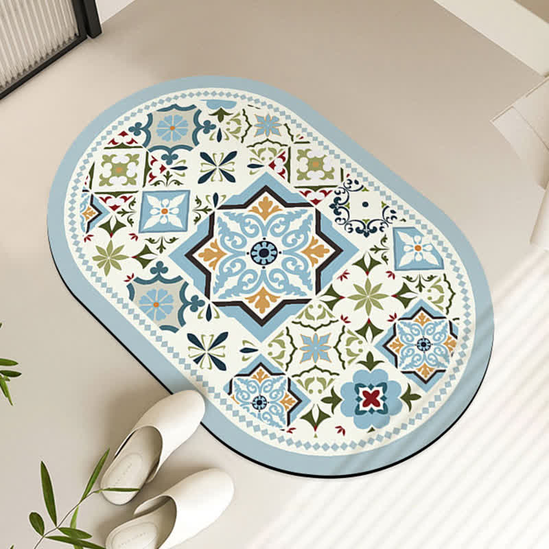 Tappetino da bagno antiscivolo con motivo geometrico vintage in fango diatomeico