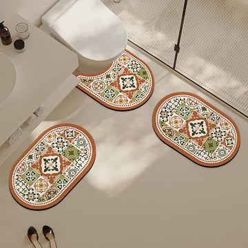 Tappetino da bagno antiscivolo con motivo geometrico vintage in fango diatomeico