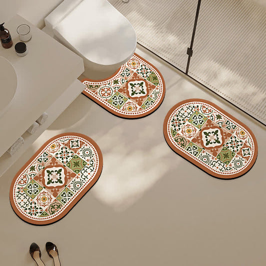 Tappetino da bagno antiscivolo con motivo geometrico vintage in fango diatomeico