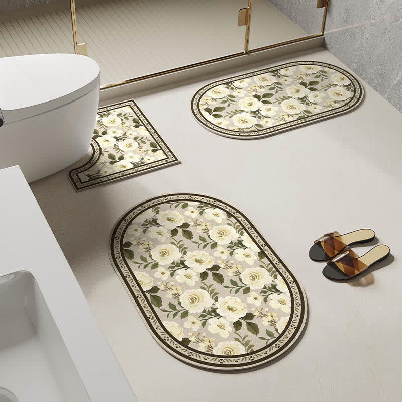 Tappetino da bagno antiscivolo con motivo floreale rurale in fango diatomeico