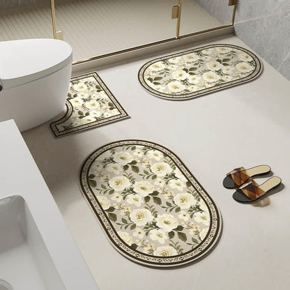 Tappetino da bagno antiscivolo con motivo floreale rurale in fango diatomeico
