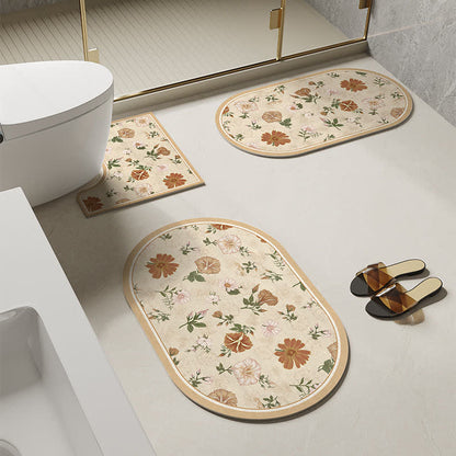 Tappetino da bagno antiscivolo con motivo floreale rurale in fango diatomeico