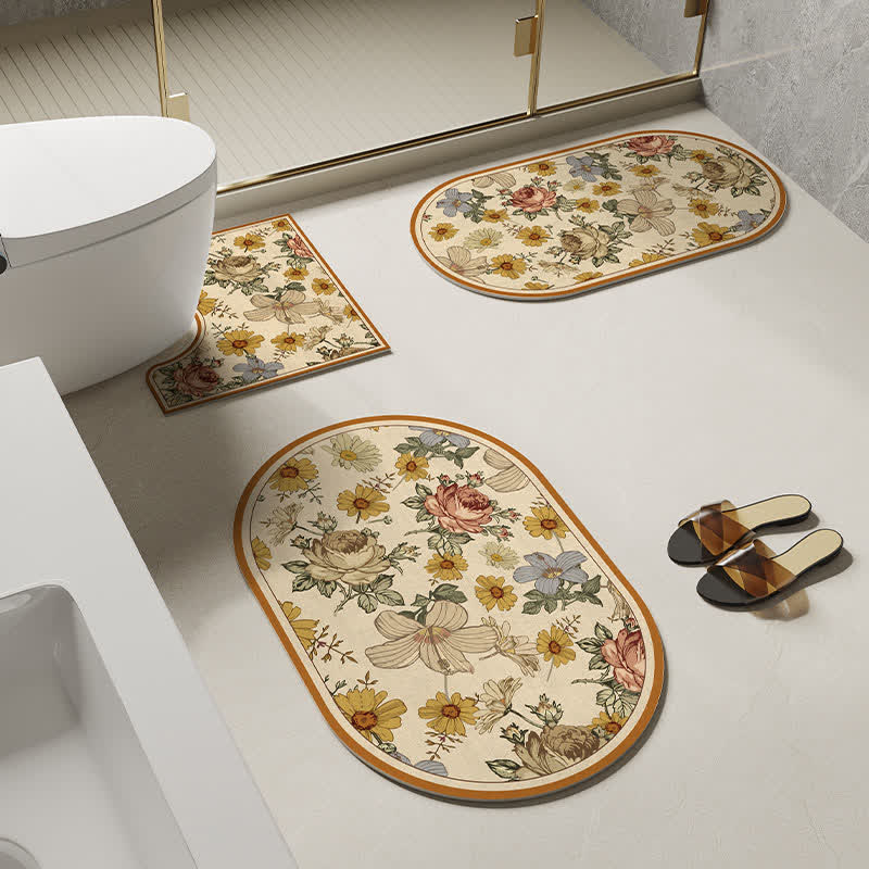 Tappetino da bagno antiscivolo con motivo floreale rurale in fango diatomeico