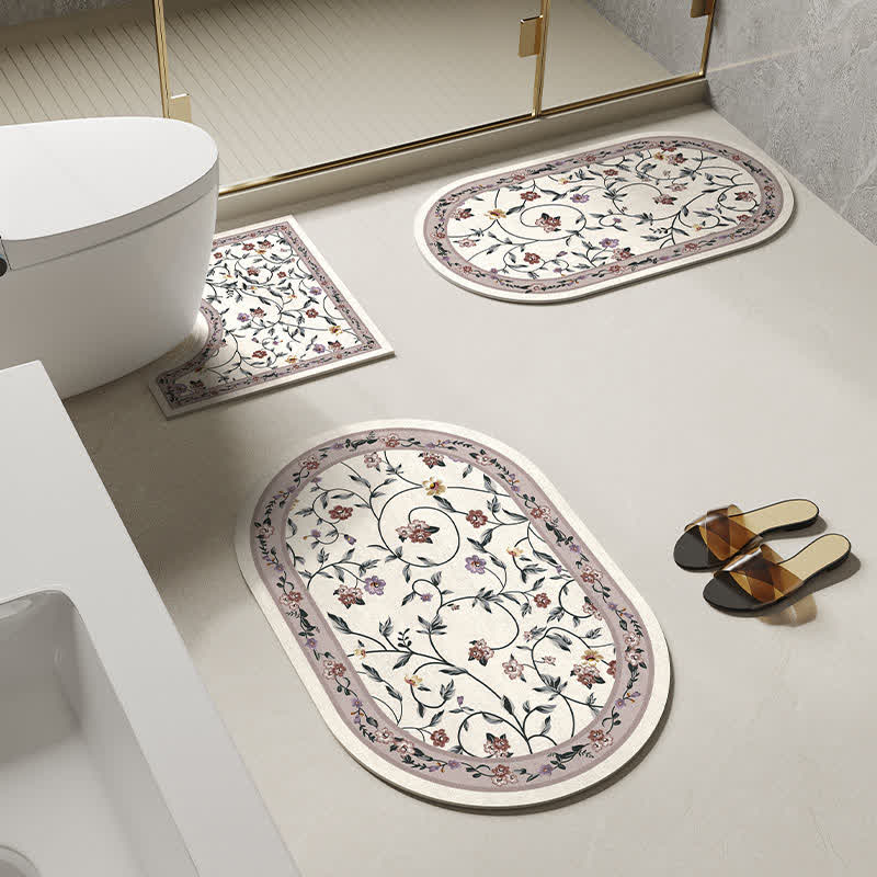 Tappetino da bagno antiscivolo con motivo floreale rurale in fango diatomeico