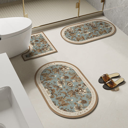 Tappetino da bagno antiscivolo con motivo floreale rurale in fango diatomeico