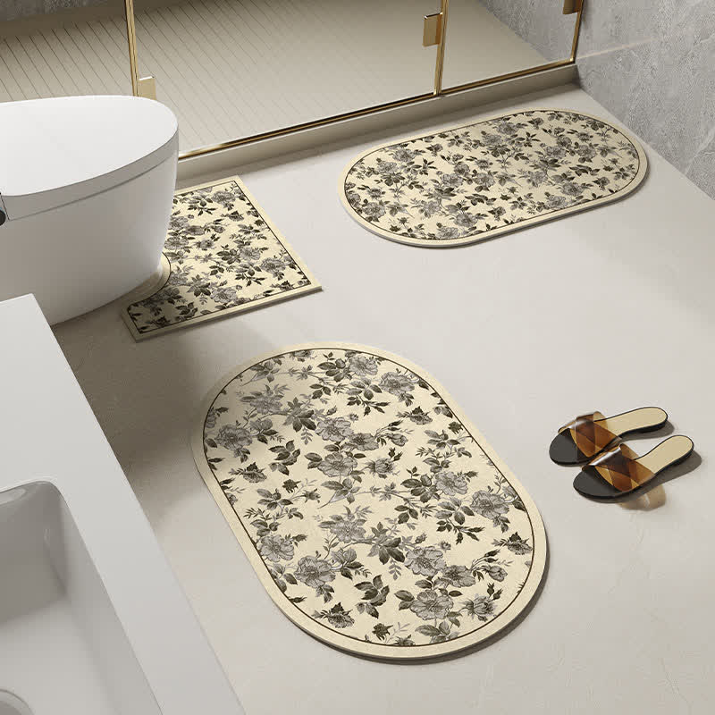 Tappetino da bagno antiscivolo con motivo floreale rurale in fango diatomeico