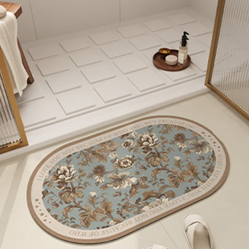 Tappetino da bagno antiscivolo con motivo floreale rurale in fango diatomeico