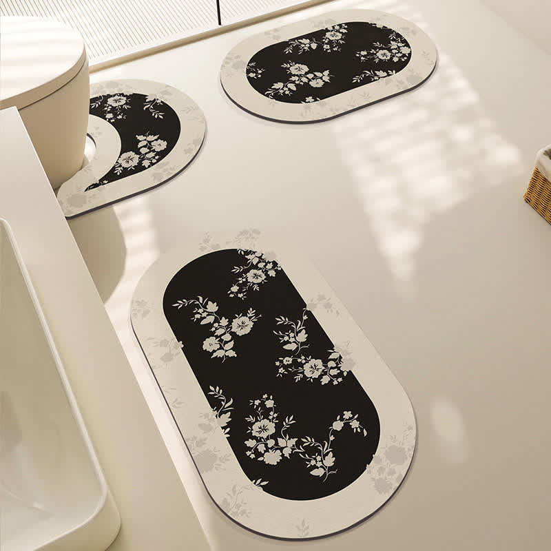 Tappetino da bagno antiscivolo vintage con motivo floreale diatomeico