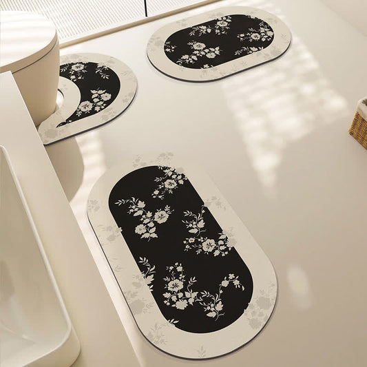 Tappetino da bagno antiscivolo vintage con motivo floreale diatomeico