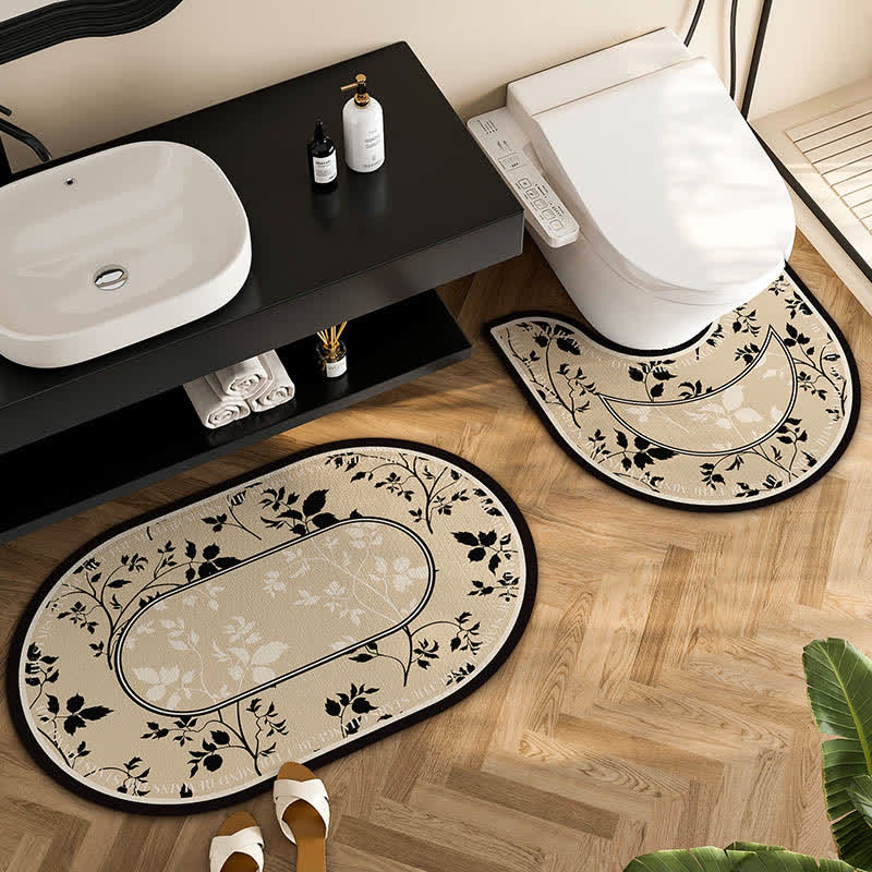 Tappetino da bagno antiscivolo vintage con motivo floreale diatomeico