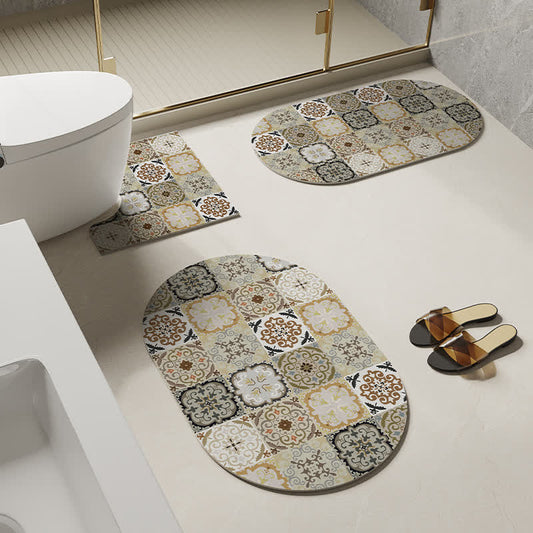Tappetino da bagno antiscivolo con motivo geometrico retrò in fango diatomeico