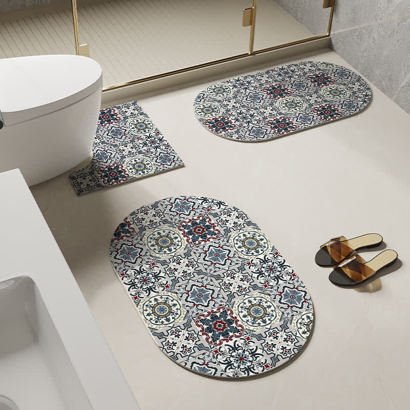 Tappetino da bagno antiscivolo con motivo geometrico retrò in fango diatomeico