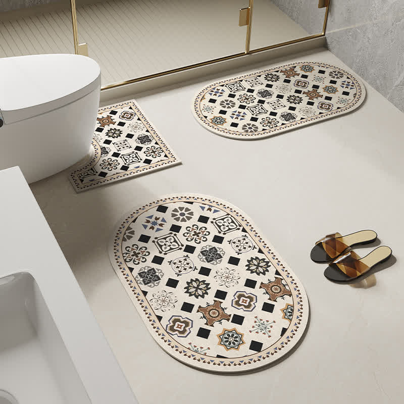 Tappetino da bagno antiscivolo con motivo geometrico retrò in fango diatomeico