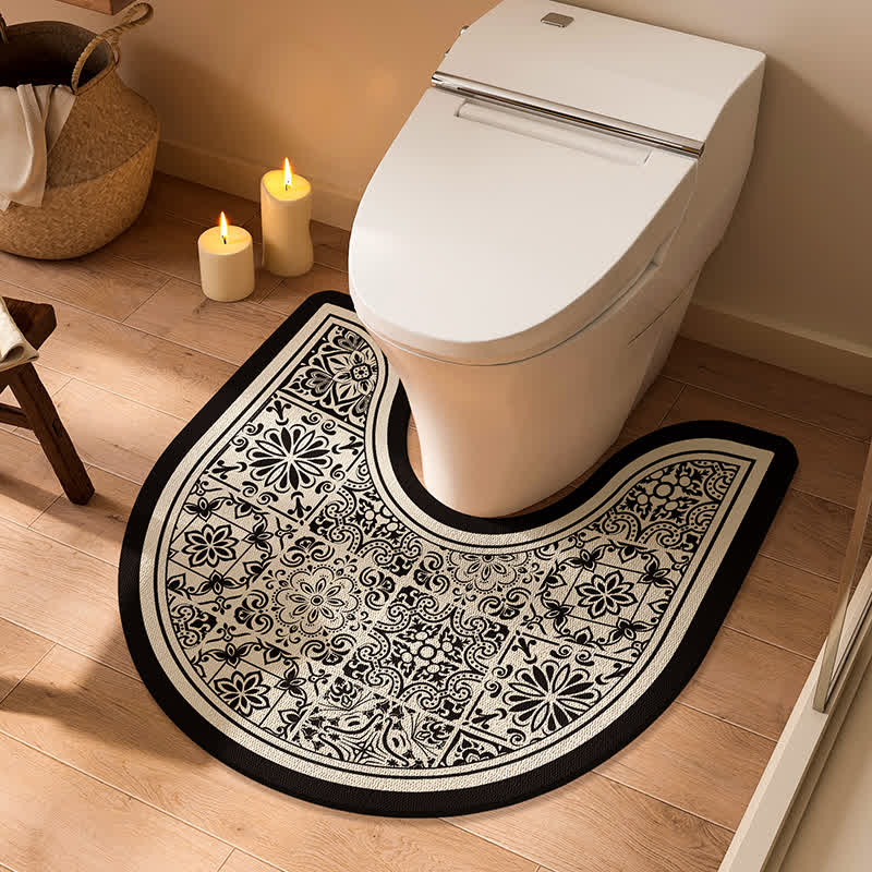 Tappetino da bagno antiscivolo a forma di U con motivo a quadri floreali vintage