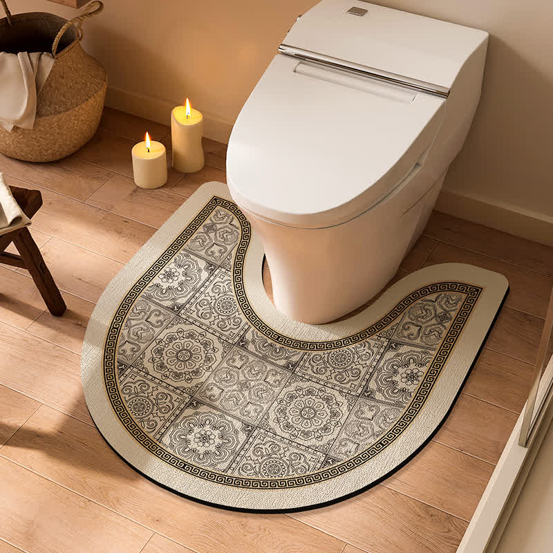 Tappetino da bagno antiscivolo a forma di U con motivo a quadri floreali vintage
