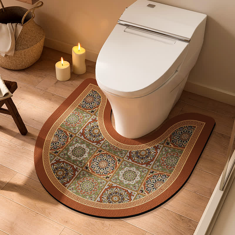 Tappetino da bagno antiscivolo a forma di U con motivo a quadri floreali vintage