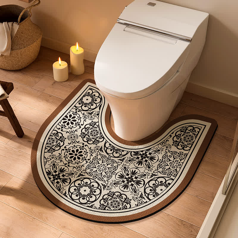 Tappetino da bagno antiscivolo a forma di U con motivo a quadri floreali vintage