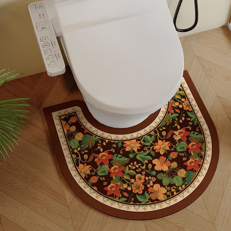 Tappetino da bagno antiscivolo a forma di U con motivo floreale vintage