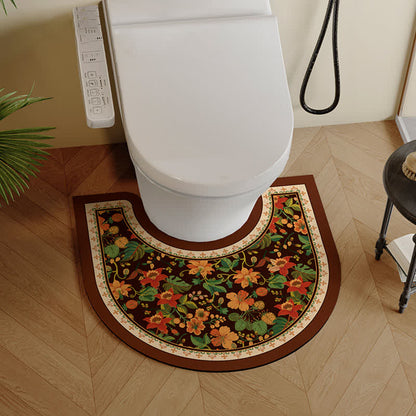 Tappetino da bagno antiscivolo a forma di U con motivo floreale vintage
