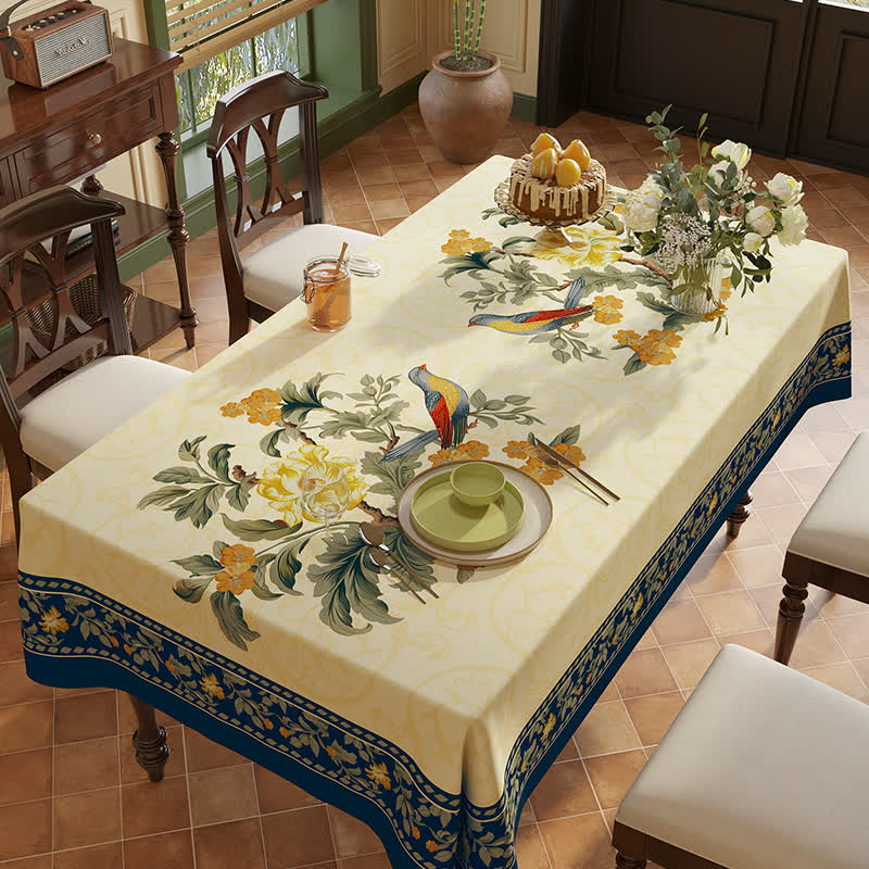 Tovaglia in ciniglia vintage di lusso con fiori e uccelli
