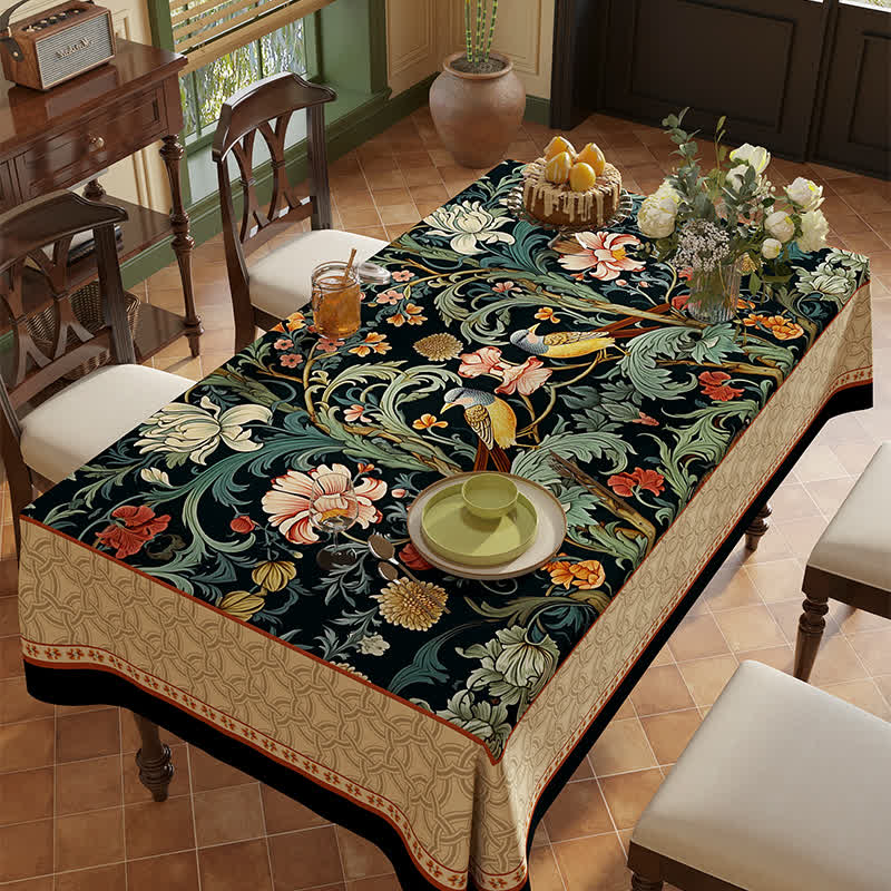 Tovaglia in ciniglia vintage di lusso con fiori e uccelli