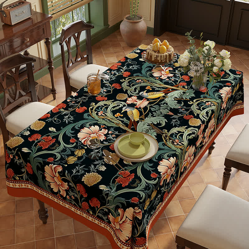 Tovaglia in ciniglia vintage di lusso con fiori e uccelli