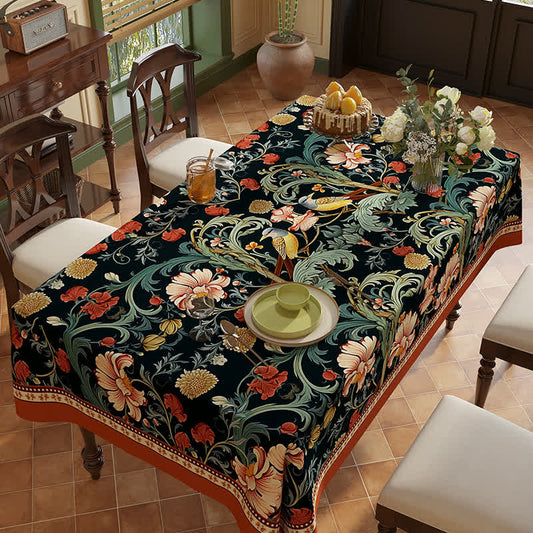 Tovaglia in ciniglia vintage di lusso con fiori e uccelli