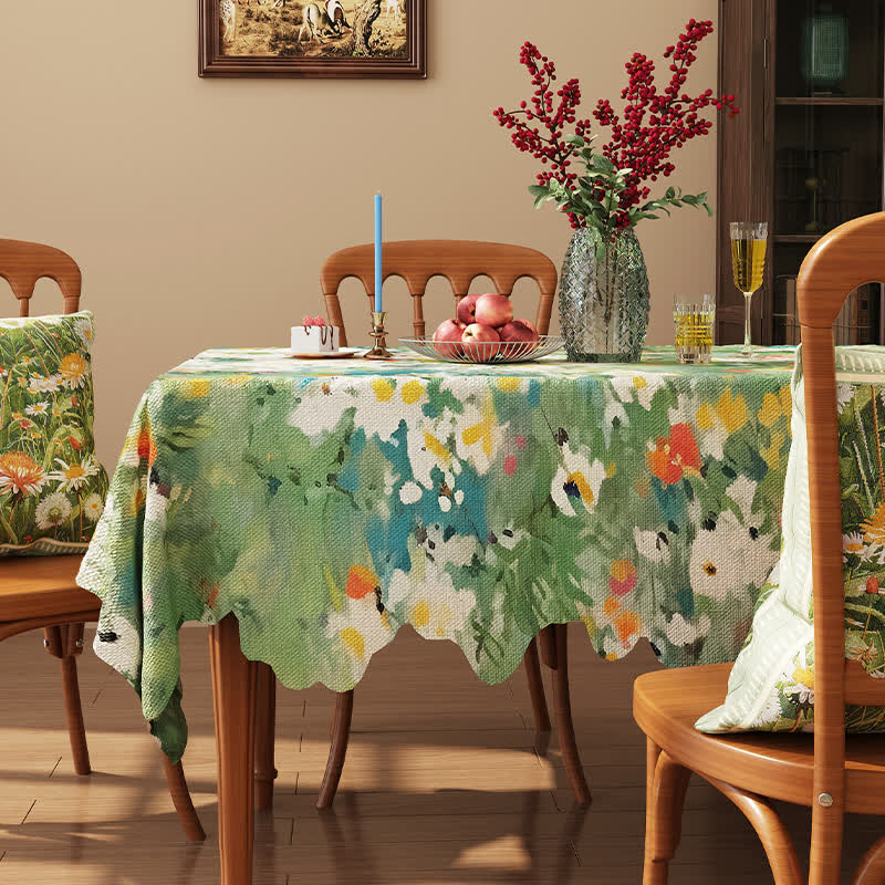 Tovaglia con bordo ondulato in jacquard floreale in stile dipinto a olio