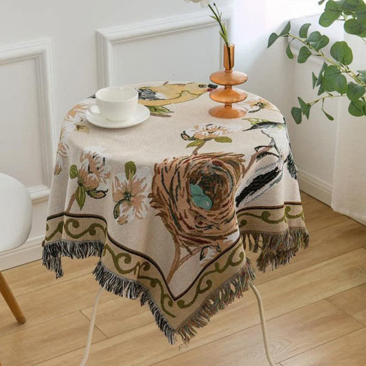 Tovaglia rustica con nappa di fiori e uccelli in stile pastorale