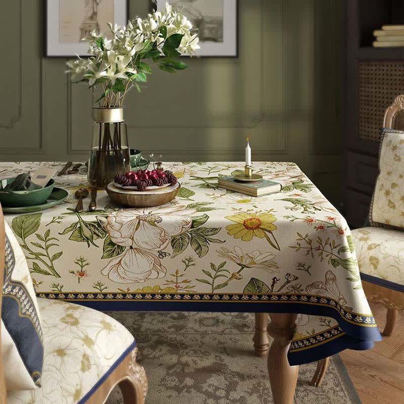 Tovaglia di lino con fiori e piante di lusso retrò e leggero