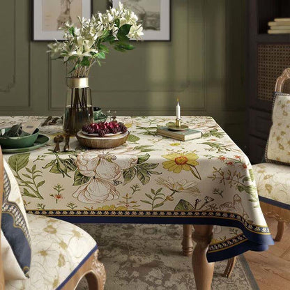 Tovaglia di lino con fiori e piante di lusso retrò e leggero