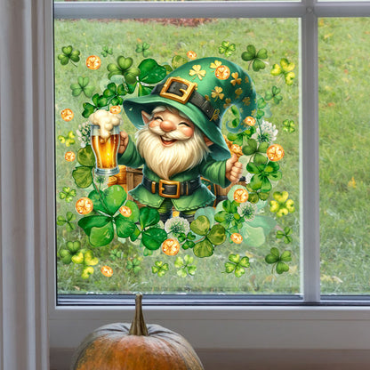 Adesivo decorativo da parete per finestra con motivo a trifoglio e folletto