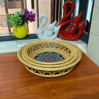 Cestino portafrutta in rattan Boho dipinto a mano e stampato