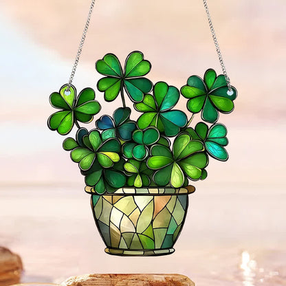 Decorazione da appendere in acrilico a forma di trifoglio fortunato