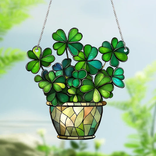 Decorazione da appendere in acrilico a forma di trifoglio fortunato
