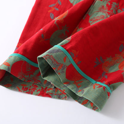 Completo da notte in garza di cotone jacquard color melograno