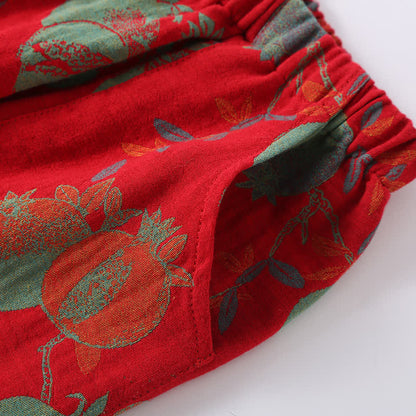 Completo da notte in garza di cotone jacquard color melograno