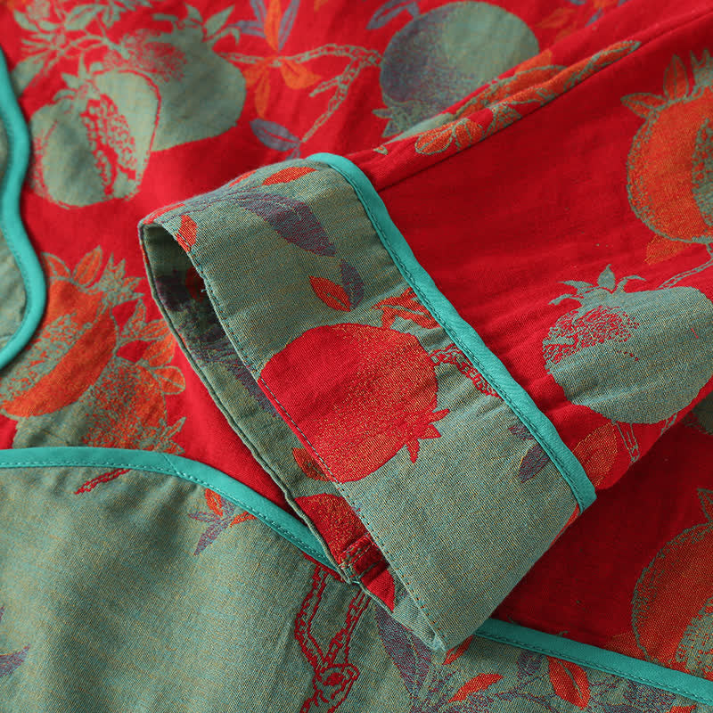 Completo da notte in garza di cotone jacquard color melograno