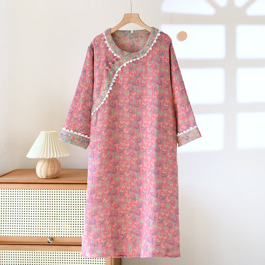 Camicia da notte in puro cotone con motivo a farfalla Jacquard