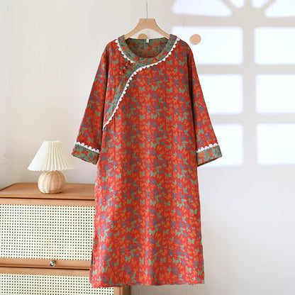Camicia da notte in puro cotone con motivo a farfalla Jacquard