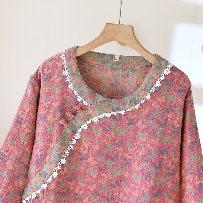 Camicia da notte in puro cotone con motivo a farfalla Jacquard