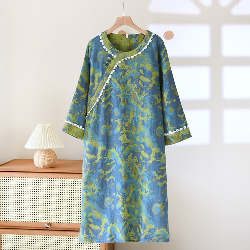 Camicia da notte morbida ed elegante in puro cotone con farfalla