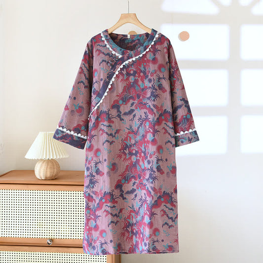 Camicia da notte morbida ed elegante in puro cotone con farfalla