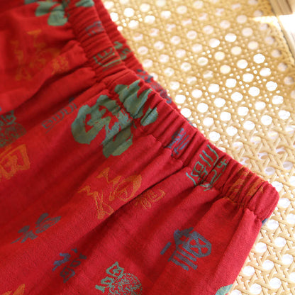 Completo da notte in garza di cotone vintage con scollo a V