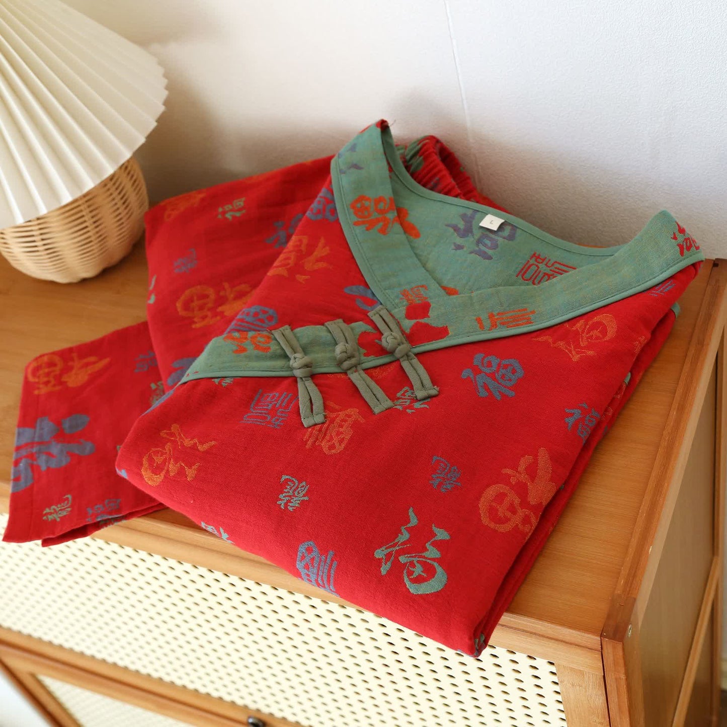 Completo da notte in garza di cotone vintage con scollo a V