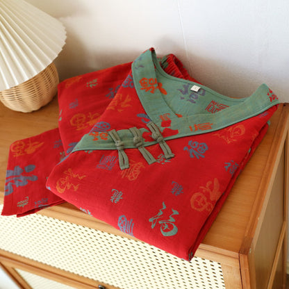 Completo da notte in garza di cotone vintage con scollo a V