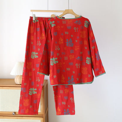Completo da notte in garza di cotone vintage con scollo a V