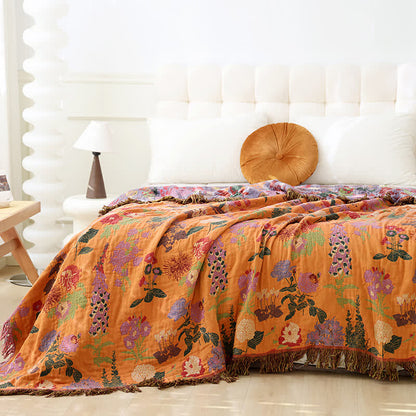 Coperta da divano in garza di cotone con nappe floreali vintage