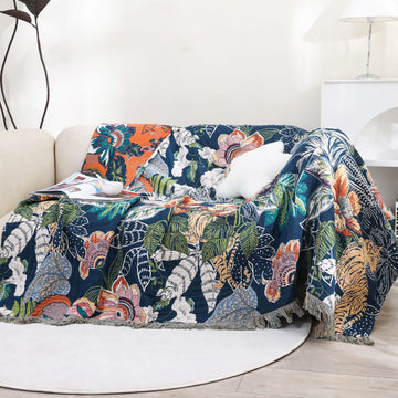 Coperta reversibile con nappe in garza di cotone stile foresta